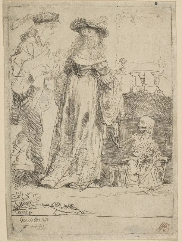 Death Appearing to a Wedded Couple from an Open Grave Wall Art by Rembrandt (Rembrandt van Rijn) - High-Resolution Digital Print
