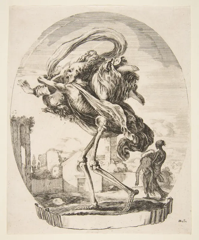 Death carrying off a woman, from 'The five deaths' (Les cinq Morts) Wall Art by Stefano della Bella - High-Resolution Digital Print
