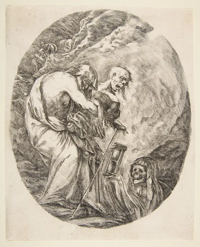 Death Dragging an Old Man to His Tomb Wall Art by Stefano della Bella - High-Resolution Digital Print