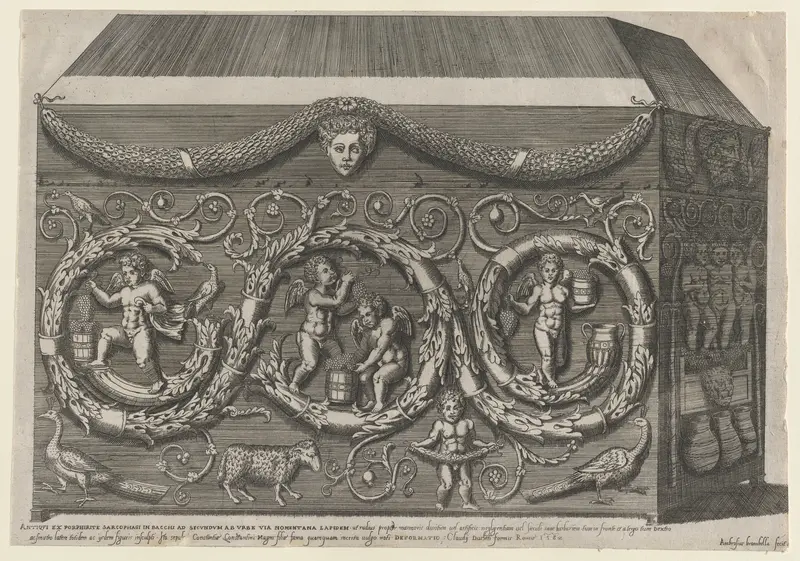 Decorated Sarcophagus with Arabesques, from "Speculum Romanae Magnificentiae" Wall Art by Giovanni Ambrogio Brambilla - High-Resolution Digital Print
