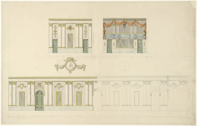 Decoratie van de zaal van het Besjeshuis, bij het bal ter gelegenheid van de inhuldiging van koning Willem I, april 1814 Wall Art by François Joseph Pfeiffer (II) - High-Resolution Digital Print