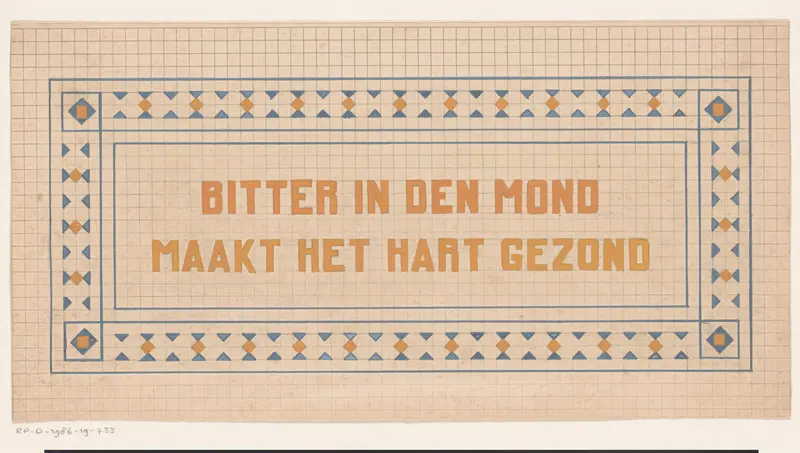Decoratief kader met de spreuk 'bitter in den mond maakt het hart gezond' Wall Art by Reinier Willem Petrus de Vries (1874-1953) - High-Resolution Digital Print