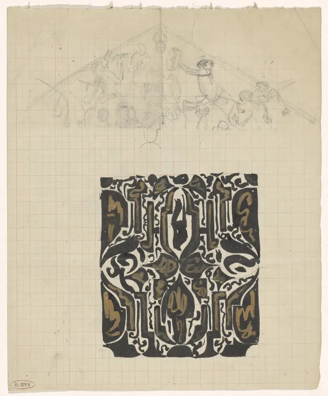 Decoratief ontwerp en schets van het front timpaan van het Koninklijk Paleis te Amsterdam Wall Art by Carel Adolph Lion Cachet - High-Resolution Digital Print