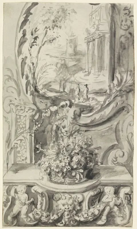 Decoratief ontwerp met putti en bloemen Wall Art by anonymous - High-Resolution Digital Print