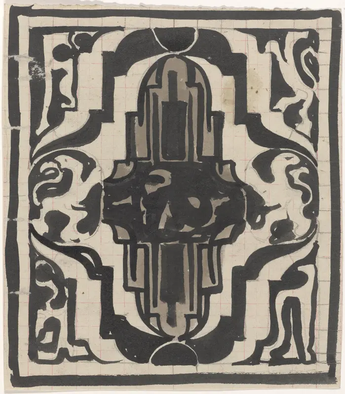 Decoratief ontwerp met twee gestileerde leeuwen Wall Art by Carel Adolph Lion Cachet - High-Resolution Digital Print