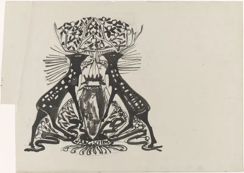 Decoratief ontwerp met twee staande herten Wall Art by Carel Adolph Lion Cachet - High-Resolution Digital Print