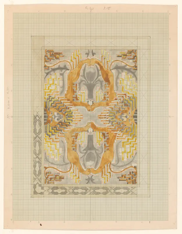Decoratief ornament met vier leeuwen met twee koppen Wall Art by Carel Adolph Lion Cachet - High-Resolution Digital Print