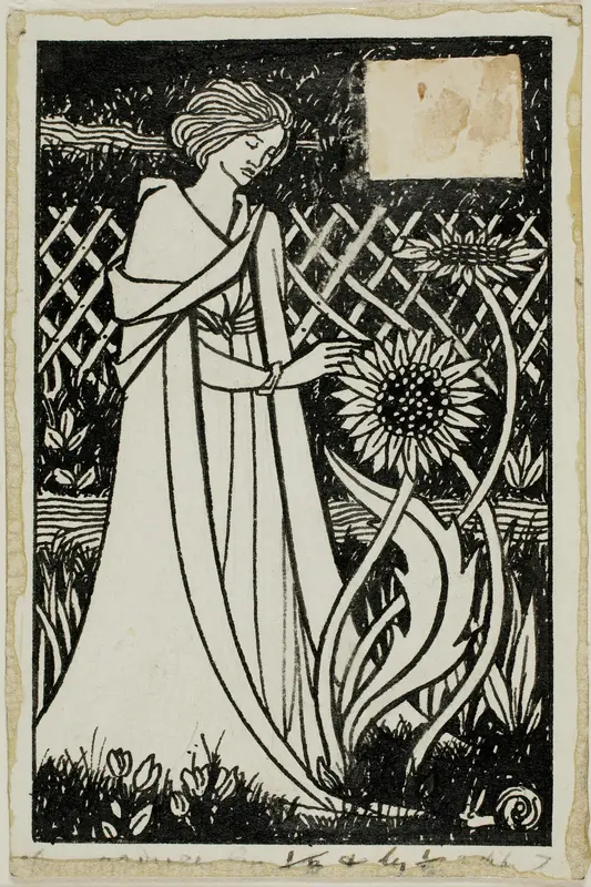 Decorative Study: Woman with Sunflowers Wall Art by Aubrey Vincent Beardsley - High-Resolution Digital Print