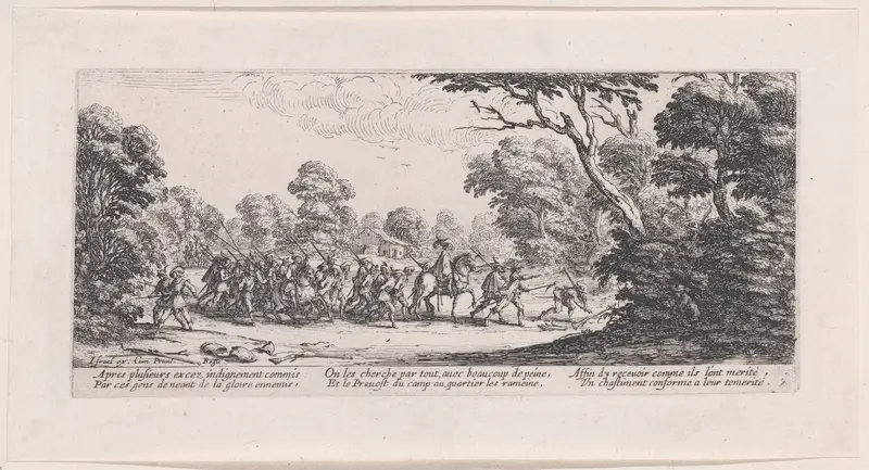 Découverte des Malfaiteurs (The Discovery of the Criminals), plate 9 from "Les Misères et les Mal-Heures de la Guerre" (The Miseries and Misfortunes of War) Wall Art by Jacques Callot - High-Resolution Digital Print