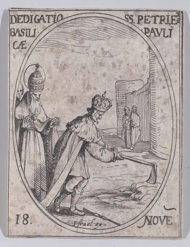 Dédicace des Basiliques S. Pierre et S. Paul (Dedication of Basilicas St. Peter and St. Paul), November 18th, from "Les Images De Tous Les Saincts et Saintes de L'Année" (Images of All of the Saints and Religious Events of the Year) Wall Art by Jacques Callot - High-Resolution Digital Print