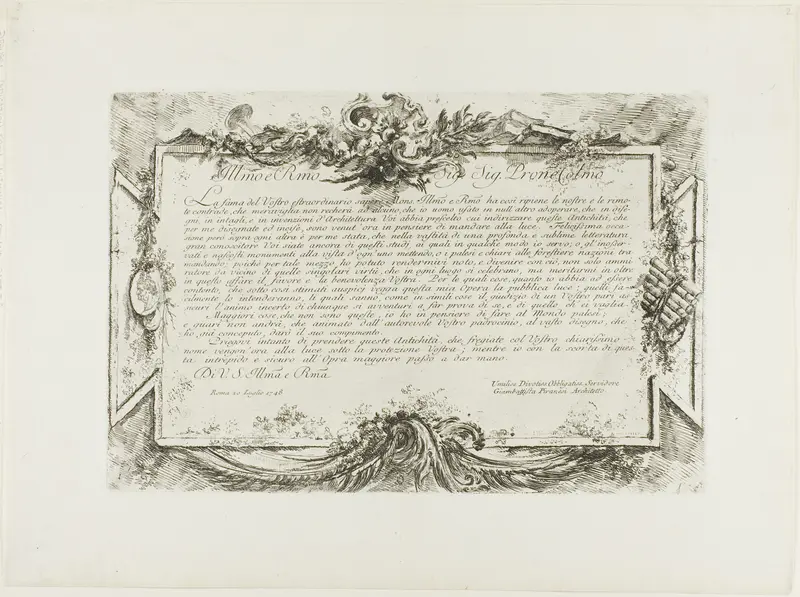 Dedication to Giovanni Bottari, from Some Views of Triumphal Arches and other monuments Wall Art by Giovanni Battista Piranesi - High-Resolution Digital Print