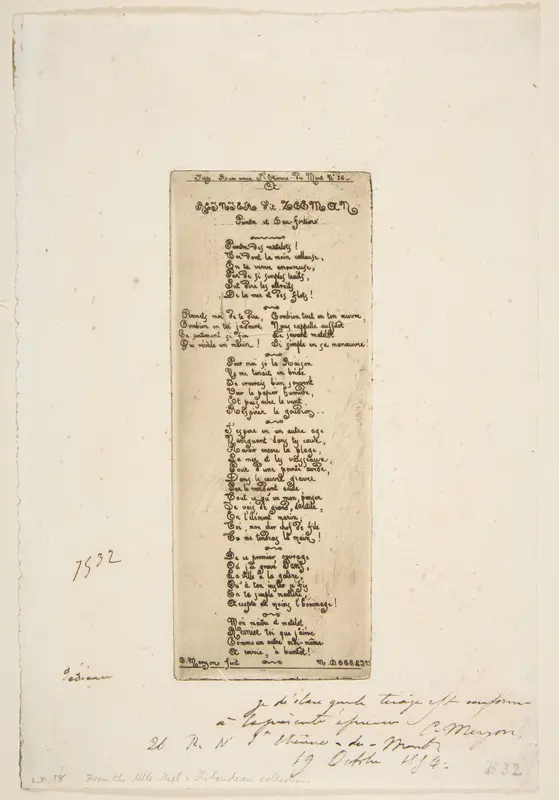 Dedicatory verses by Meryon to Reiner Nooms, called Zeeman Wall Art by Charles Meryon - High-Resolution Digital Print