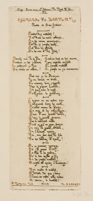 Dedicatory Verses by Meryon to Reinier Nooms, Called Zeeman