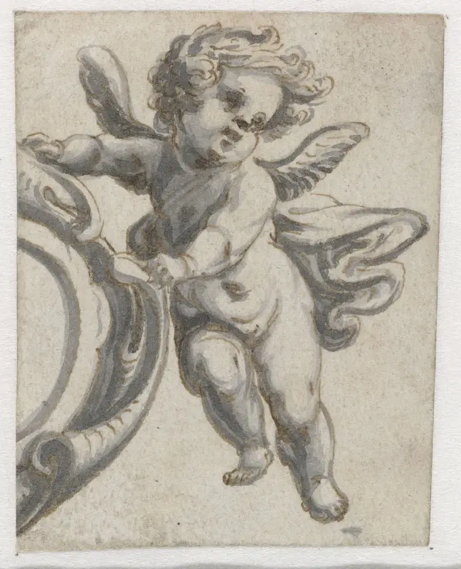 Deel van een cartouche met een putto Wall Art by Pieter Jansz - High-Resolution Digital Print