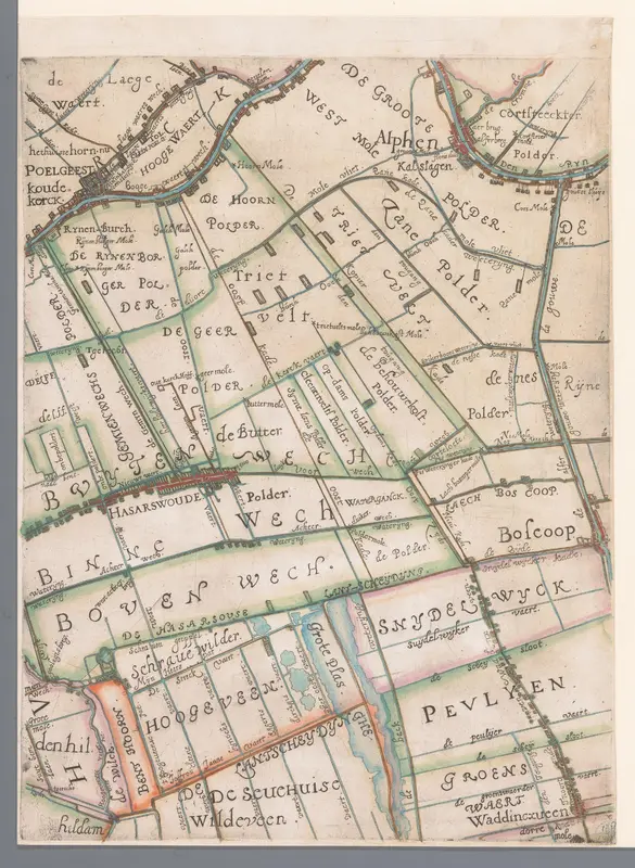 Deel van een kaart van het Hoogheemraadschap van Rijnland, met Alphen aan den Rijn en omgeving Wall Art by Balthasar Florisz. van Berckenrode - High-Resolution Digital Print