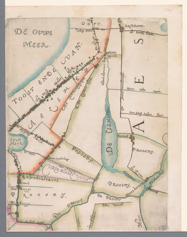 Deel van een kaart van het Hoogheemraadschap van Rijnland, met Amstelveen en Schiphol Wall Art by Floris Balthasarsz. van Berckenrode - High-Resolution Digital Print