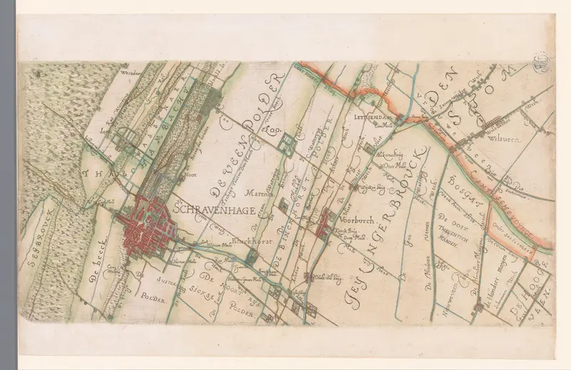 Deel van een kaart van het Hoogheemraadschap van Rijnland, met Den Haag en omgeving Wall Art by Balthasar Florisz. van Berckenrode - High-Resolution Digital Print