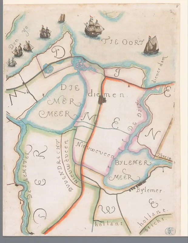 Deel van een kaart van het Hoogheemraadschap van Rijnland, met Diemen en omgeving Wall Art by Floris Balthasarsz. van Berckenrode - High-Resolution Digital Print