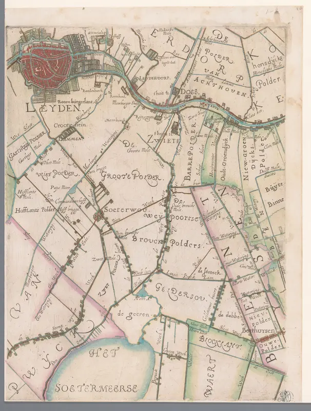 Deel van een kaart van het Hoogheemraadschap van Rijnland, met Leiden en omgeving Wall Art by Balthasar Florisz. van Berckenrode - High-Resolution Digital Print