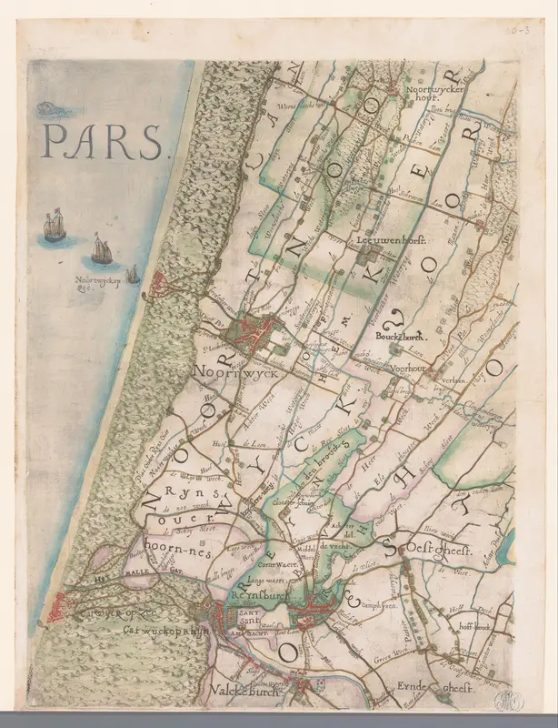 Deel van een kaart van het Hoogheemraadschap van Rijnland, met Noordwijk en omgeving Wall Art by Floris Balthasarsz. van Berckenrode - High-Resolution Digital Print