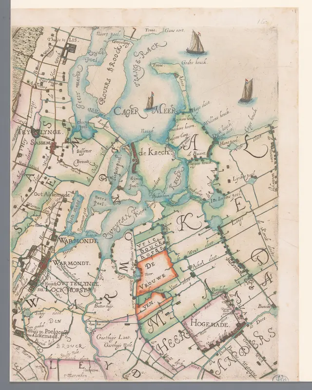 Deel van een kaart van het Hoogheemraadschap van Rijnland, met Warmond en de Kaag Wall Art by Floris Balthasarsz. van Berckenrode - High-Resolution Digital Print