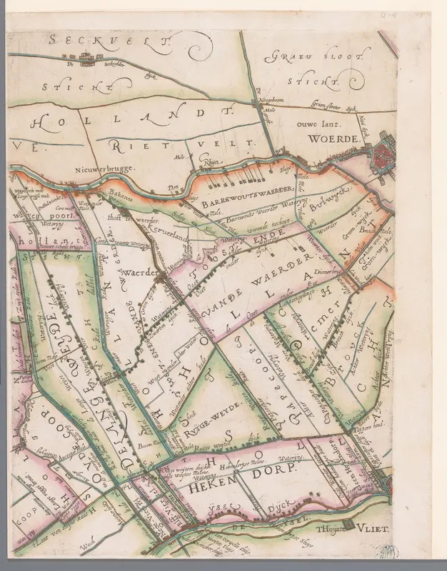 Deel van een kaart van het Hoogheemraadschap van Rijnland, met Woerden en omgeving Wall Art by Balthasar Florisz. van Berckenrode - High-Resolution Digital Print