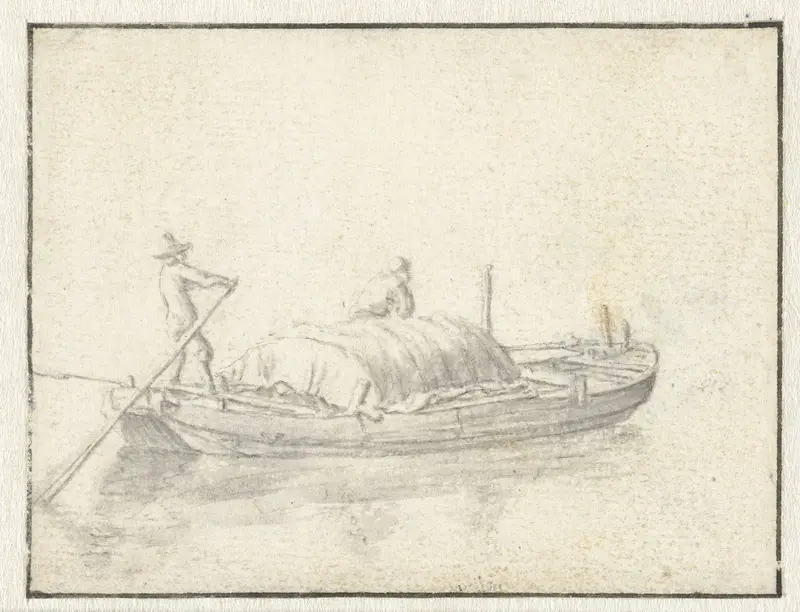 Deels overdekte schuit met twee mannen Wall Art by Herman Saftleven - High-Resolution Digital Print