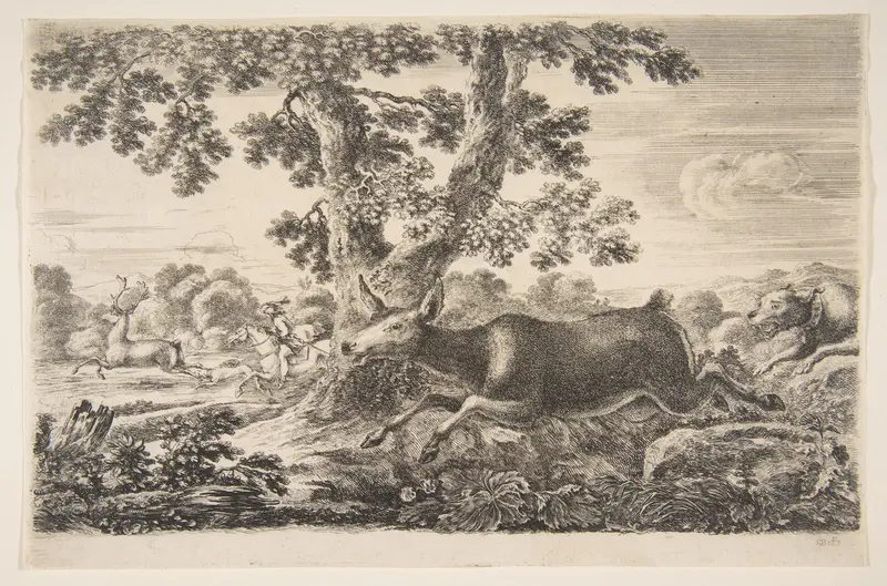 Deer hunt, from 'Animal hunts' (Chasses à différents animaux) Wall Art by Stefano della Bella - High-Resolution Digital Print