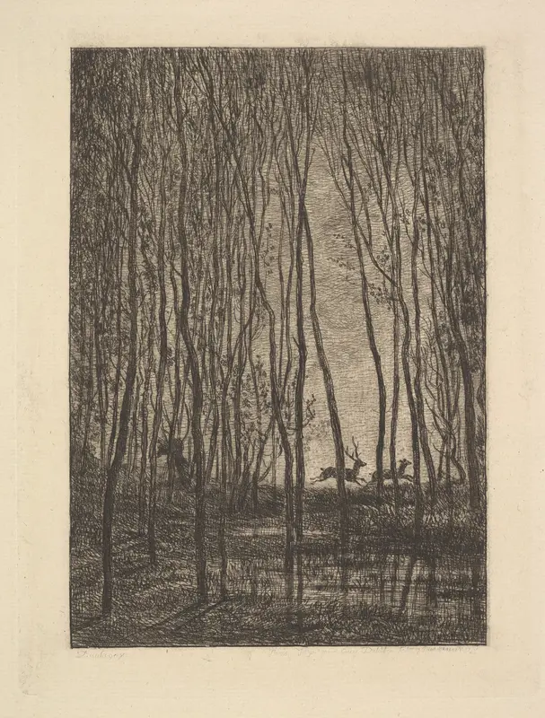 Deer in the Woods Wall Art by Charles-François Daubigny - High-Resolution Digital Print