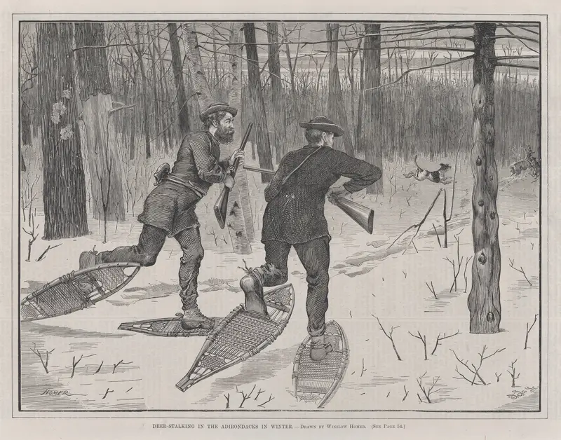 Deer-Stalking in the Adirondacks in Winter (Every Saturday, Vol. II, New Series) Wall Art by Winslow Homer - High-Resolution Digital Print