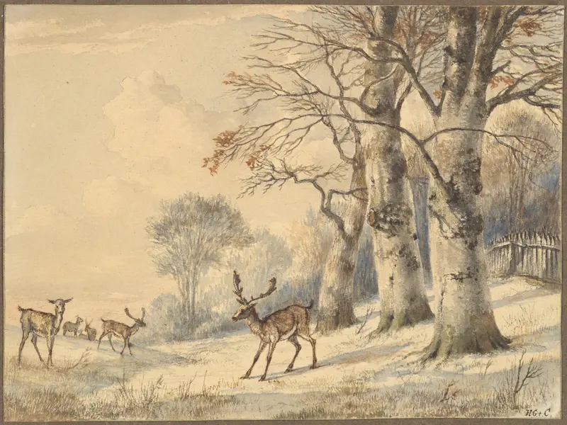 Deer under Beech Trees in Summer Wall Art by Hendrik Gerrit ten Cate - High-Resolution Digital Print