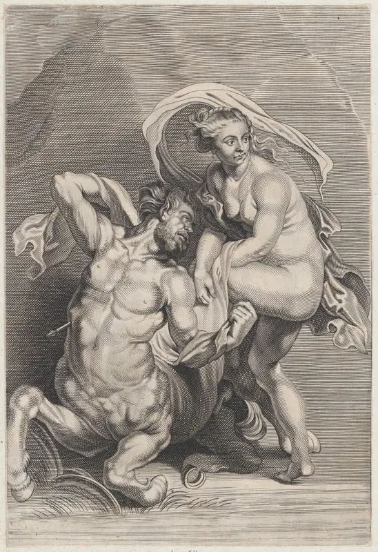 Deianeira receiving the poisoned tunic from Nessus, and the wounded centaur falling to the ground at left Wall Art by Anonymous - High-Resolution Digital Print