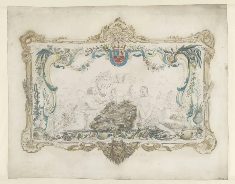 Deksel van een gouden doos met allegorie op de goudwinning Wall Art by François Thuret - High-Resolution Digital Print