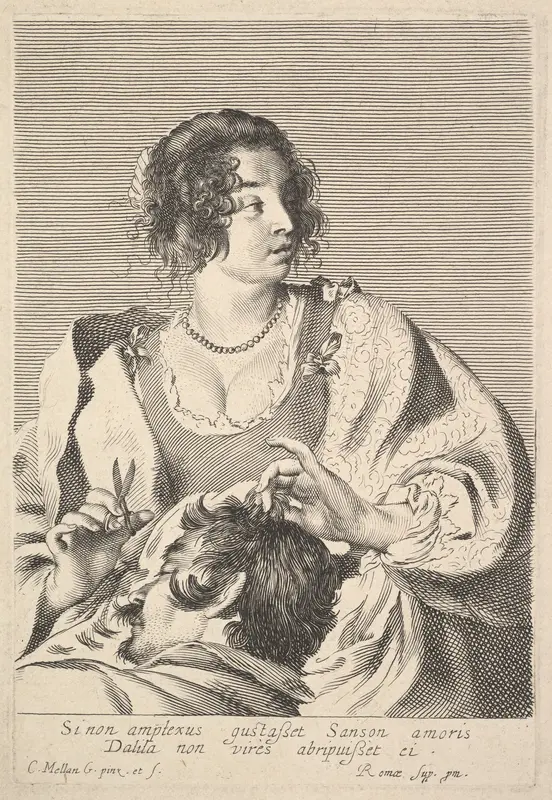 Delilah Cutting Samson's Hair Wall Art by Claude Mellan - High-Resolution Digital Print