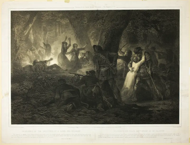 Deliverance of the Daughters of Daniel Boone and Callaway, plate two from Histoire des Premiere Colons d'Amerique Wall Art by Karl Bodmer - High-Resolution Digital Print
