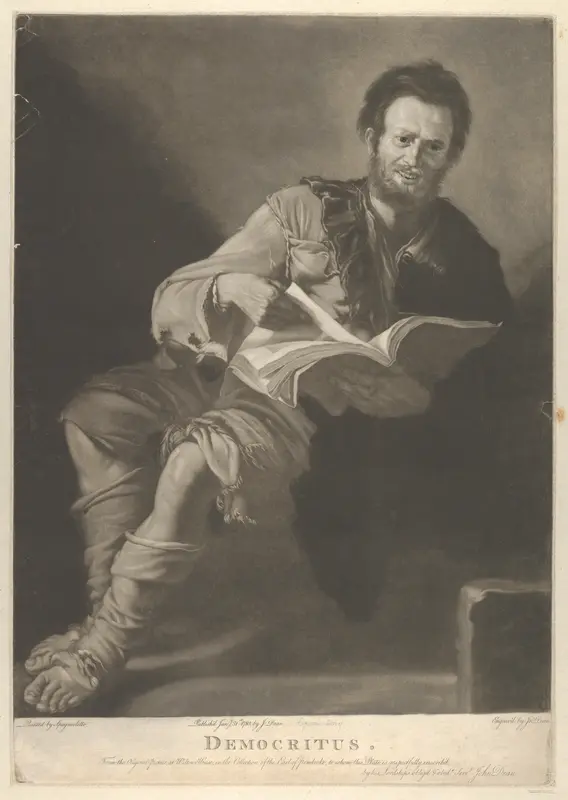 Democritus, seated, holding a book and looking towards the viewer Wall Art by John Dean - High-Resolution Digital Print