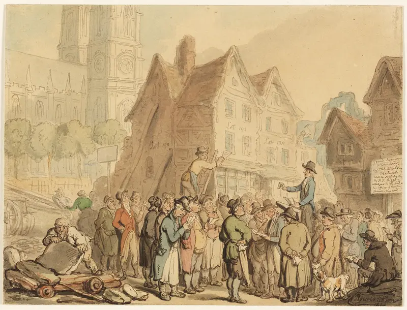 Demolition of Old Houses to the North of Westminster Abbey Wall Art by Thomas Rowlandson - High-Resolution Digital Print