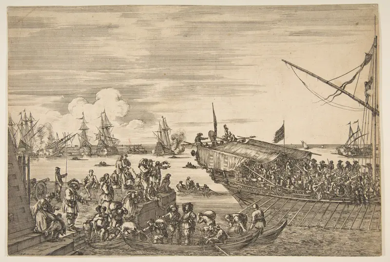 Departure of a galley at the Port of Livorno, from from 'Views of the port of Livorno' (Vues du port de Livourne) Wall Art by Stefano della Bella - High-Resolution Digital Print