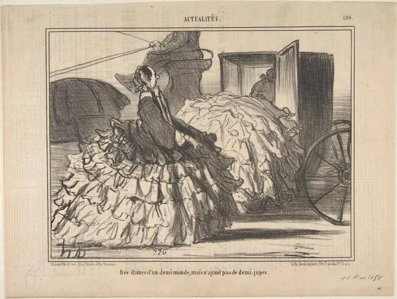 Des dames d'un demi-monde, mais n'ayant pas de demi-jupes, from Actualités, published in Le Charivari, May 11, 1855 Wall Art by Honoré Daumier - High-Resolution Digital Print