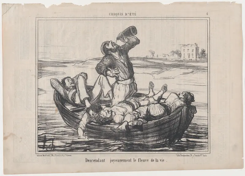Descendant joyeuseument le fleuve de la vie, from "Croquis d'Été" Wall Art by Honoré Daumier - High-Resolution Digital Print