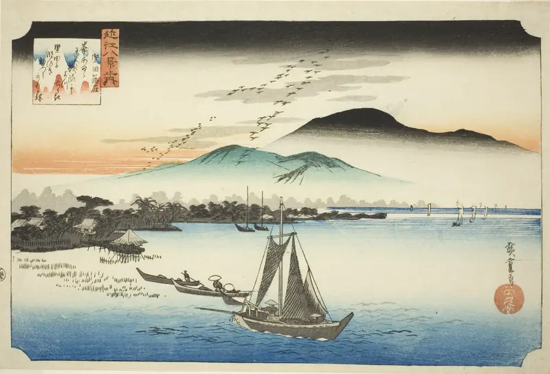 Descending Geese at Katada (Katada rakugan), from the series "Eight Views of Omi (Omi hakkei no uchi)"
