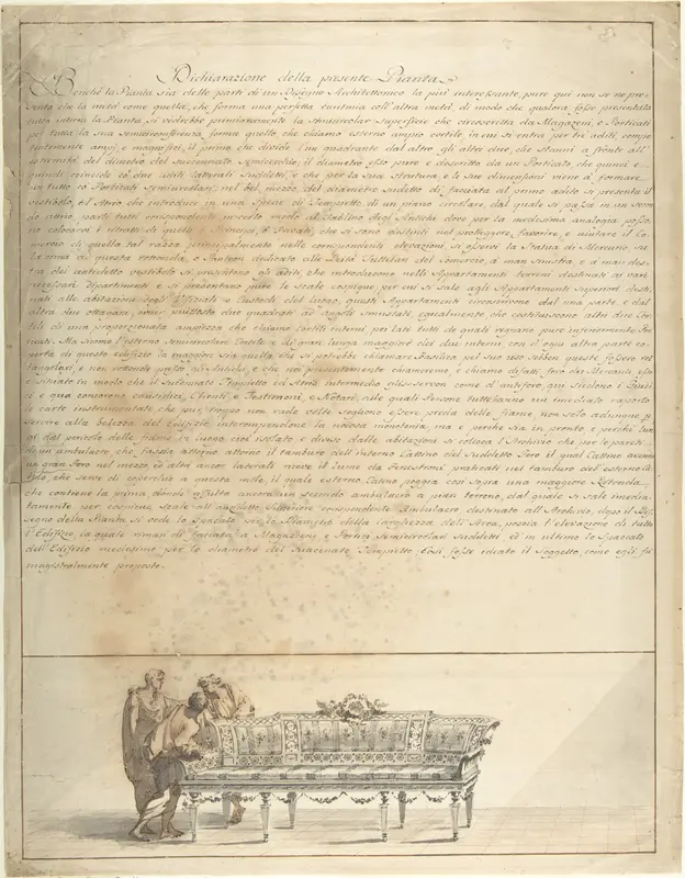Description of a Plan with Three Figures and Divan Below Wall Art by Flaminio Innocenzo Minozzi - High-Resolution Digital Print