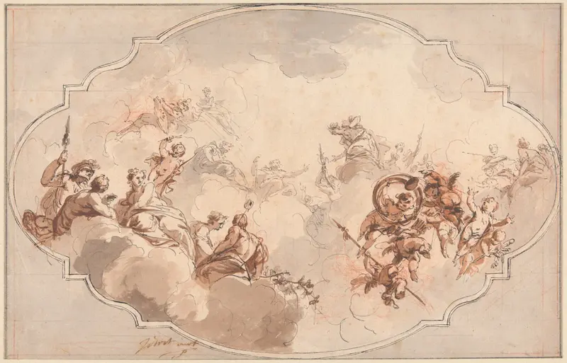 Design for a Ceiling: Apotheosis of Callisto or Diana (recto), and Sketch of Figures (verso) Wall Art by Jacob de Wit - High-Resolution Digital Print