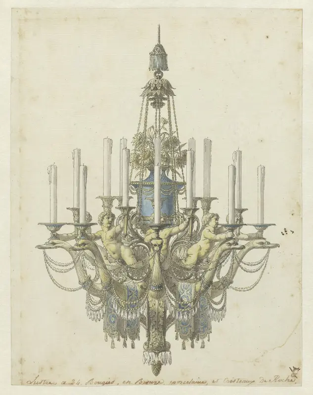 Design for a chandelier Wall Art by Jean Démosthène Dugourc - High-Resolution Digital Print
