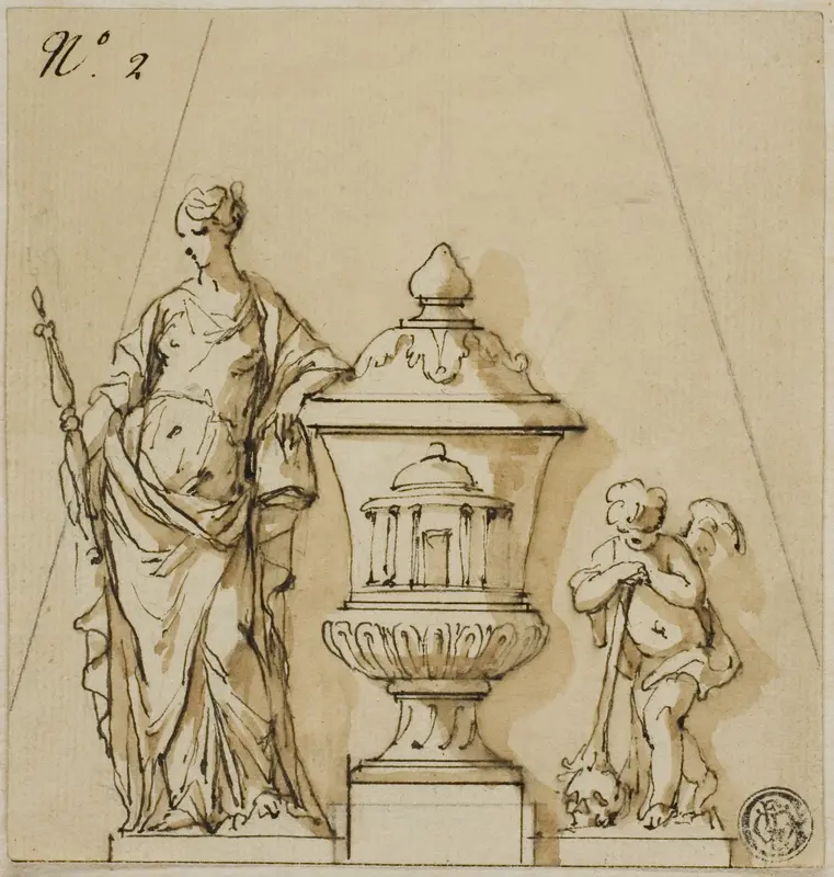 Design for a Funerary Monument with Fate, Urn, Putto Wall Art by John Michael Rysbrack - High-Resolution Digital Print