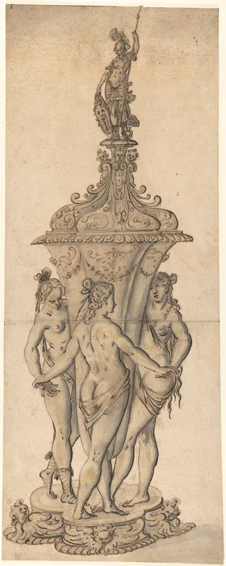 Design for a Goblet with the Three Graces Wall Art by Anonymous, 17th century - High-Resolution Digital Print