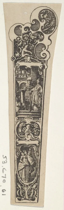 Design for a Knife Handle with Well-Dressed Couples Wall Art by Johann Theodor de Bry - High-Resolution Digital Print