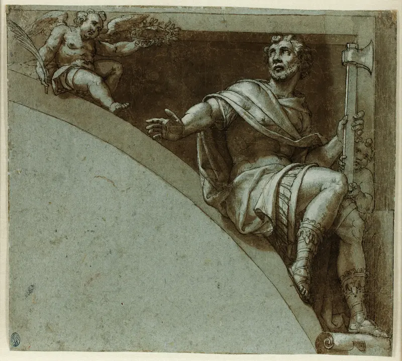 Design for a Spandrel: A Roman Martyr and Two Putti–Saint Jude the Apostle Wall Art by Livio Agresti - High-Resolution Digital Print