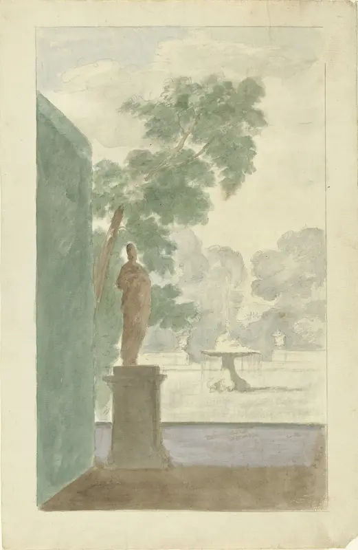 Design for  a Wall Decoration in a Hall: View of a Garden with a Statue, Fountain and Urns Wall Art by Unknown - High-Resolution Digital Print