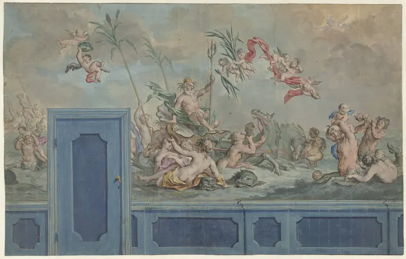 Design for a Wall Decoration with Neptune and His Retinue Wall Art by Rienk Keyert - High-Resolution Digital Print
